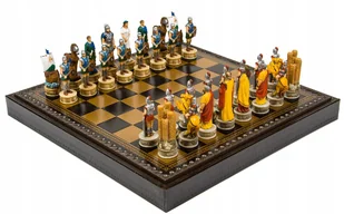 Italian Chess Pieces Battle Of Troy+Chess Board Leatherette Gold/Black 35 - Gry planszowe - miniaturka - grafika 1