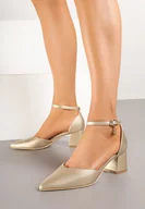 Czółenka - Złote Czółenka Vices na Obcasie z Wkładką ze Skóry Naturalnej z Metaliczną Aplikacją Lilindraen - miniaturka - grafika 1