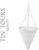 Kwietniki - BIAŁY WIKLINOWY KOSZ WISZĄCY NA KWIATY 28x28x32/68 cm - miniaturka - grafika 1