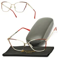 Okulary korekcyjne, oprawki, szkła - Plusy +2.50 damskie okulary do czytania korekcyjne Kocie Oczy FLEX ST326 bordowo-złote - miniaturka - grafika 1