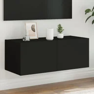 Szafki RTV - vidaXL Ścienna szafka TV z LED, czarna, 80x35x31 cm - miniaturka - grafika 1