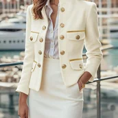 Kurtki damskie - TEMU Elegancki Jednokolorowy Płaszcz Zimowy z Stójką - Zapinany na Guziki, Długi Rękaw, Marynarka na Jesień/Zimę, Płaszcz do Prania w Pralce, na - miniaturka - grafika 1