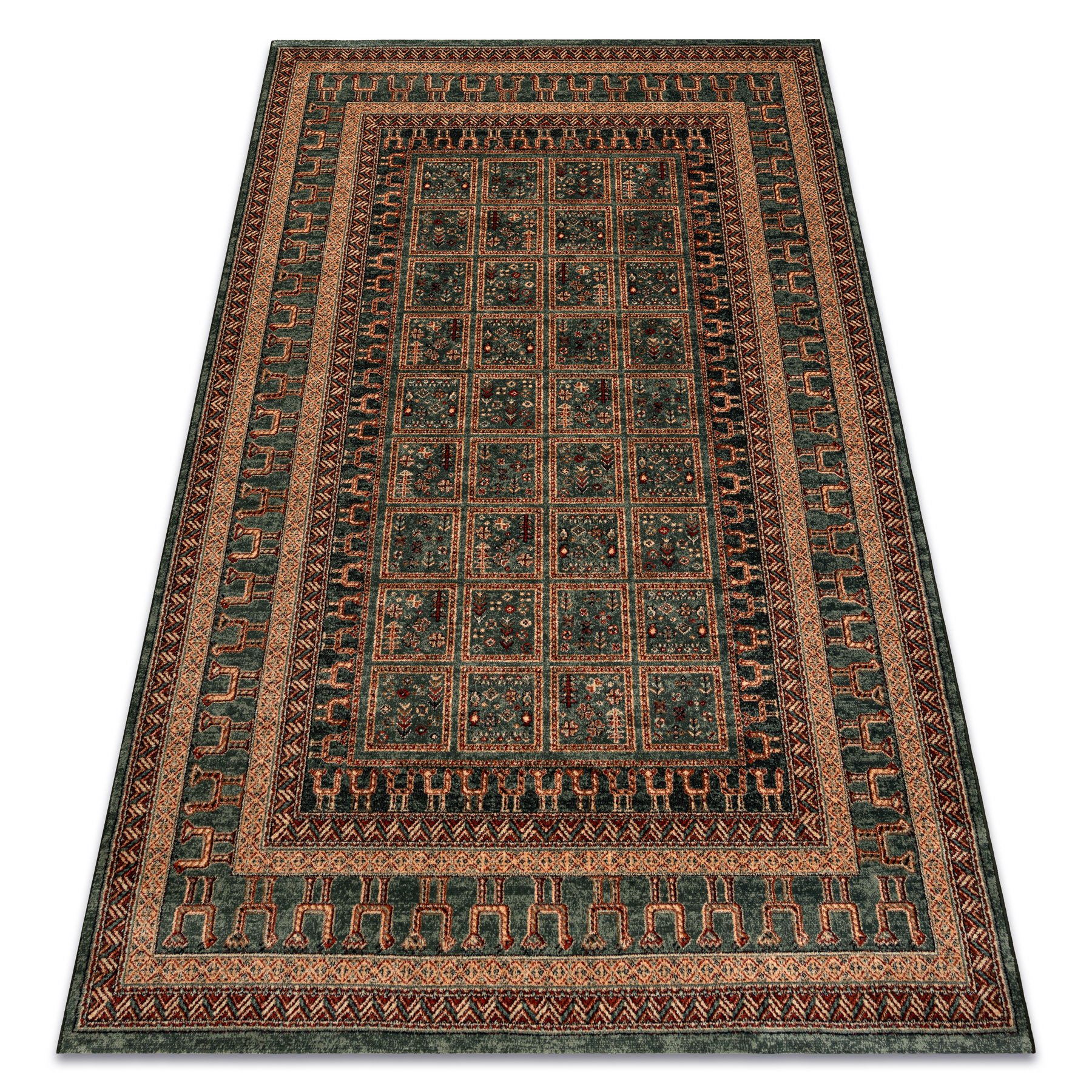 Dywan wełniany KASHQAI 4349 400 orientalny, ramka zielony 67x130 cm