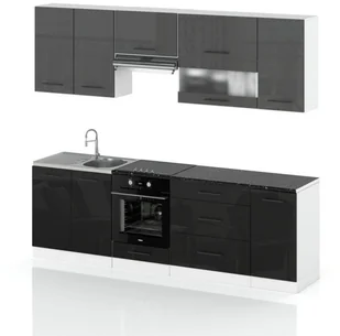 Meble Kuchenne Nowoczesne Kuchnia Robo Lux 2.6m Zestaw Czarny Szary Połysk - Meble kuchenne - miniaturka - grafika 1