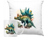 Gadżety dla niej i dla niego - ZESTAW PODUSZKA + KUBEK Dino Dinozaur Pomysł Na Prezent +IMIĘ #3 - miniaturka - grafika 1
