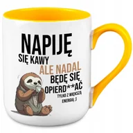 Kubki - KUBEK ŻÓŁTY COFFE PREZENT DO PRACY NAPIJE SIĘ KAWY URODZINY IMIENINY WZ - miniaturka - grafika 1