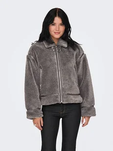 ONLY Pluszowa kurtka w kolorze szarym - Kurtki damskie - miniaturka - grafika 1