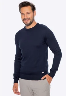 Sweter męski z bawełny z domieszką kaszmiru granatowy - Swetry męskie Sweter męski z bawełny z domieszką kaszmiru granatowy - Swetry męskie - miniaturka - grafika 1