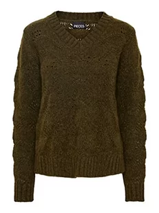 PIECES Damski sweter PCBIBBI LS z dekoltem w serek, NOOS BC, ciemny oliwkowy, XS - Swetry damskie - miniaturka - grafika 1