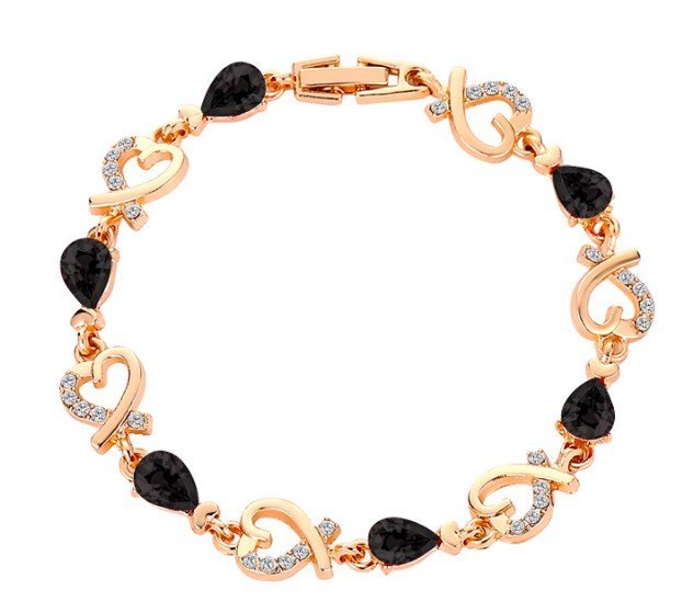 Damska bransoletka w kształcie serca z czarnymi cyrkoniami 20 cm