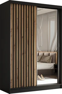AGMAT Nevada szafa z drzwiami przesuwnymi, szafa z lustrem i 2 drzwiami, nowoczesna szafa w kolorze: czarny, szafa w rozmiarze: 150 x 216 x 61 cm - Szafy - miniaturka - grafika 1