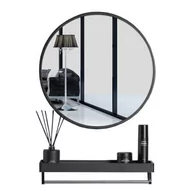 Lustra - Okrągłe lustro z półką w stylu skandynawskim do łazienki/przedpokoju 80 cm Czarne - miniaturka - grafika 1