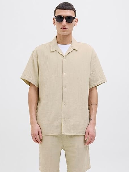 JACK&JONES KOSZULA CASUAL BEŻOWA KRÓTKI RĘKAW GŁADKA S 7AA