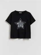 Koszulki dla dziewczynek - Reserved - T-shirt z cekinową aplikacją - czarny - miniaturka - grafika 1