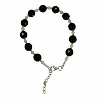 Bransoletki - Bransoletka z czarnych onyksów z kwarcem i elementami srebrnymi - miniaturka - grafika 1