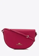 Torebki damskie - Damska saddle bag z groszkowanej skóry prosta różowa - miniaturka - grafika 1