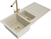 Zlewozmywaki z baterią - Mexen Andres zlewozmywak granitowy 1,5-komorowy z ociekaczem i baterią kuchenną Duero, beżowy - 6515-69-671600-50 - miniaturka - grafika 1
