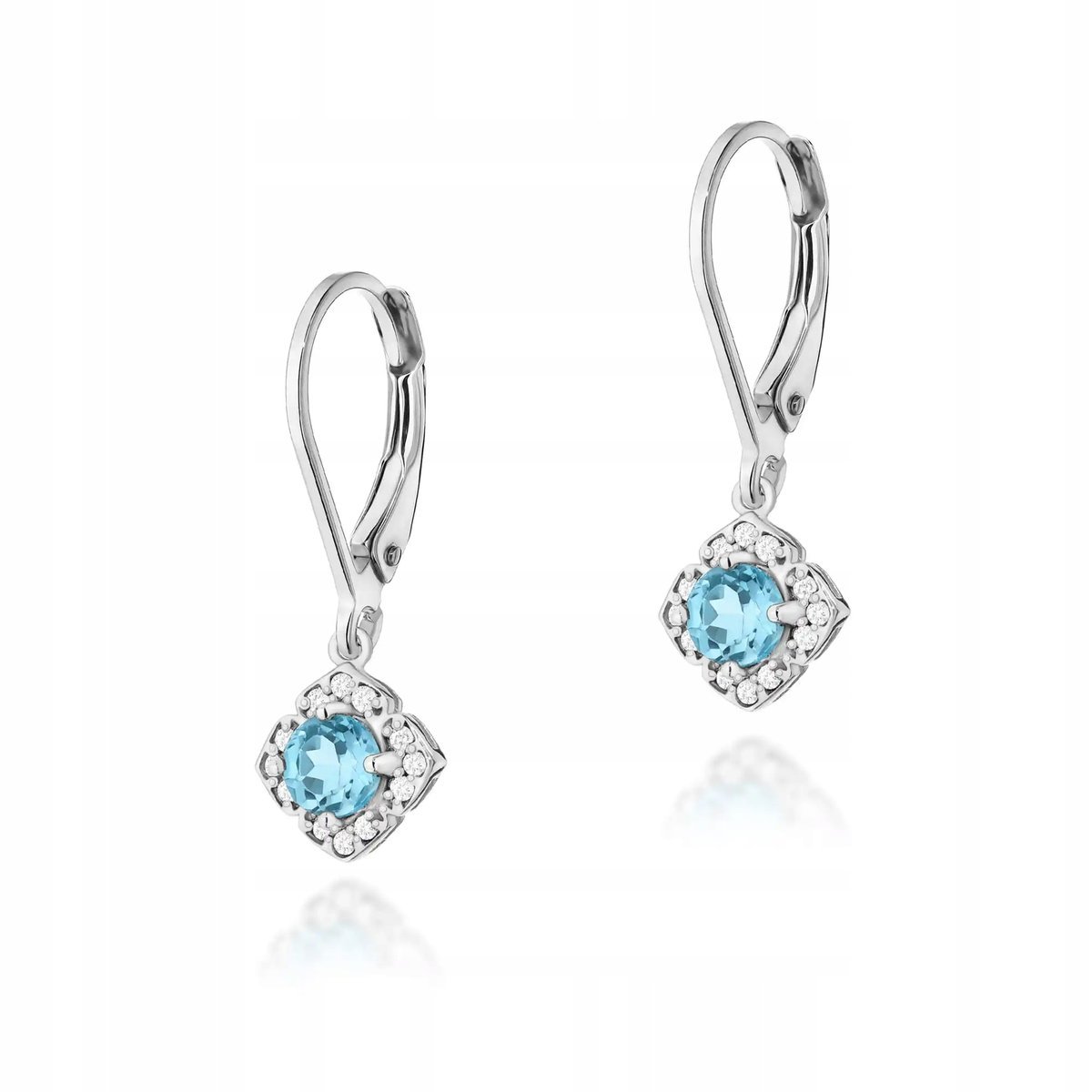 Kolczyki ze złota 585 topaz z diamentami z białego złota eleganckie modne