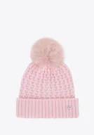 Czapki damskie - Czapka damska o splocie w drobny wzór jasnoróżowa - miniaturka - grafika 1