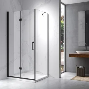 HYDROSAN Kabina prysznicowa prostokątna narożna 100x90x195 drzwi pojedyncze składane czarna szkło transparentne uniwersalna z powłoką Nano Glass ZES-KZ20D-BL-100X90 - Kabiny prysznicowe - miniaturka - grafika 1