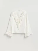 Bluzki damskie - Reserved - Bluzka z falbanami - biały - miniaturka - grafika 1