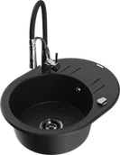 Zlewozmywaki z baterią - Mexen Kevin zlewozmywak granitowy 1-komorowy z ociekaczem i baterią kuchenną Aster, czarny - 6517-77-73450-07-B - miniaturka - grafika 1