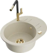 Zlewozmywaki z baterią - Mexen Kevin zlewozmywak granitowy 1-komorowy z ociekaczem i baterią kuchenną Flora, beżowy - 6517-69-670401-57-G - miniaturka - grafika 1