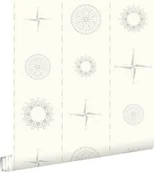 Kompasy - ESTAhome Tapeta róże kompasowe srebrnym - 136424 - 53 cm x 10,05 m - miniaturka - grafika 1