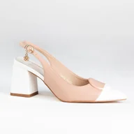 Czółenka - Eleganckie damskie czółenka sandały słupek GOODIN GD-DO-211 szpic beż 36 - miniaturka - grafika 1