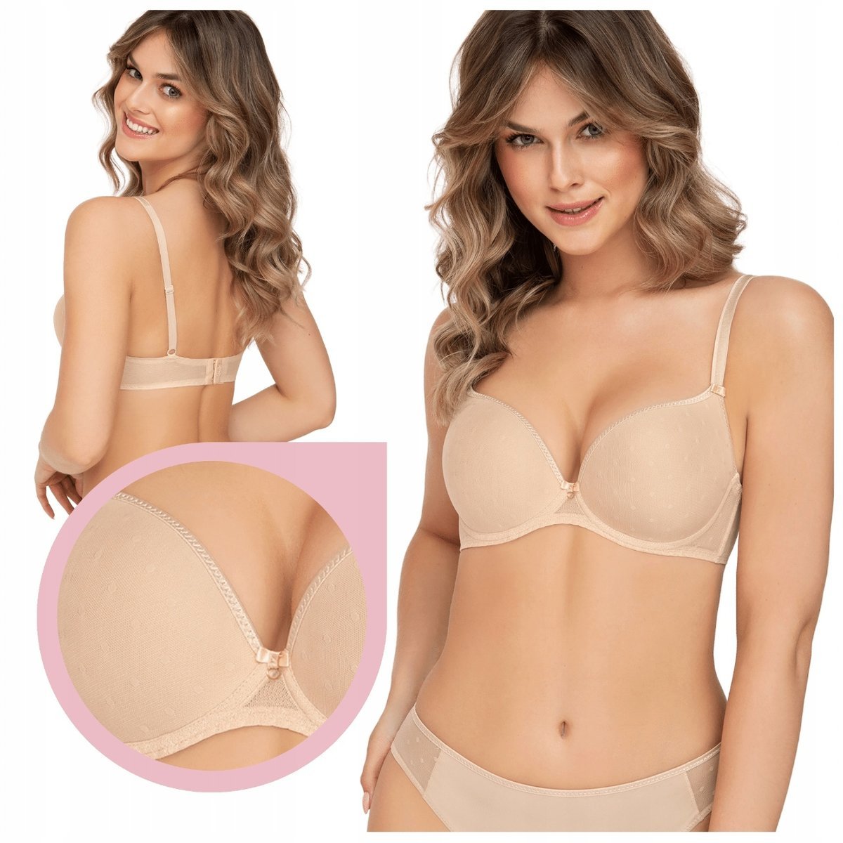 Corin Twiggy 16723 biustonosz push-up beżowy gładki kropeczki tiul - 70C