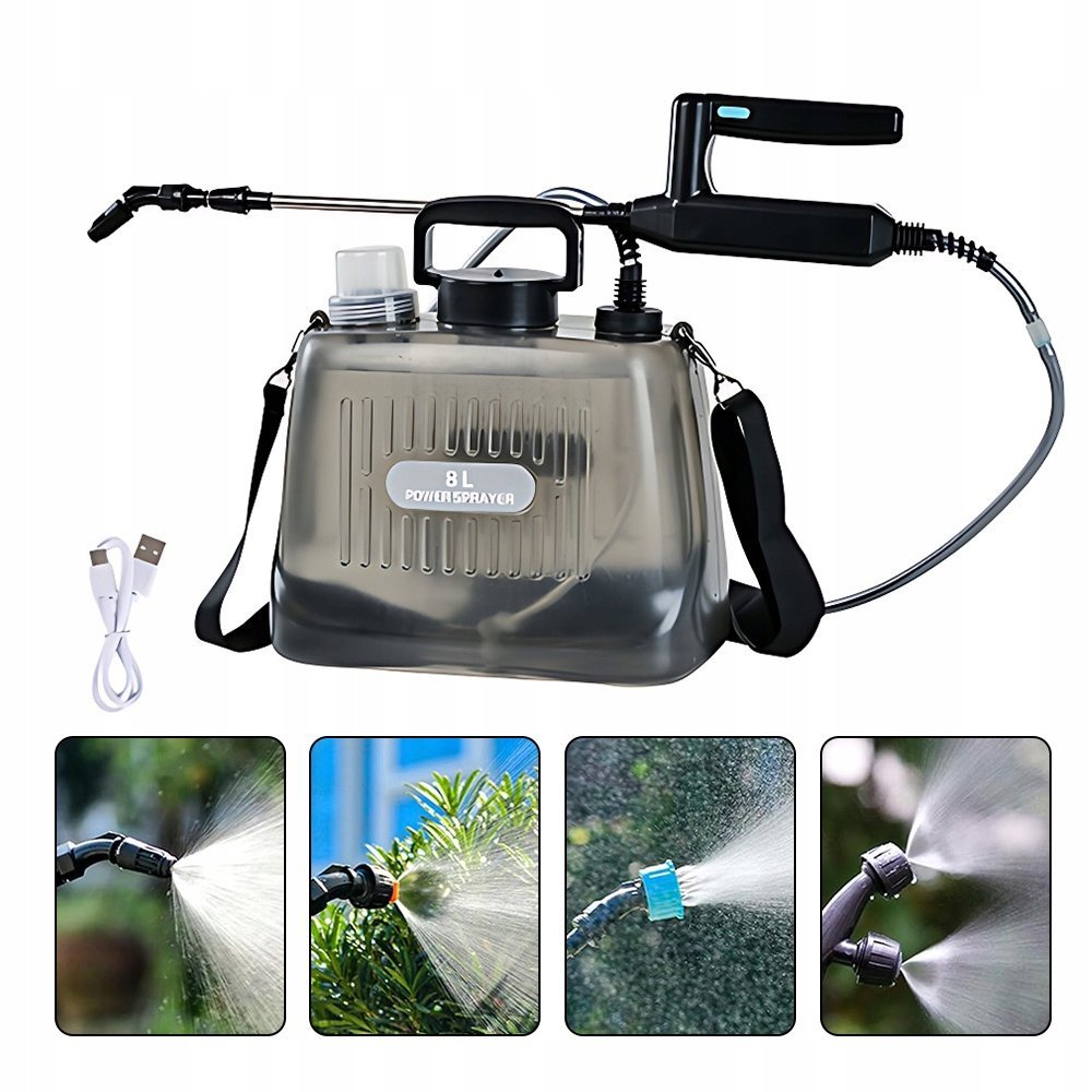 OPRYSKIWACZ OGRODOWY AKUMULATOROWY 8L 2AH USB 32CM LANCIA LEKKI