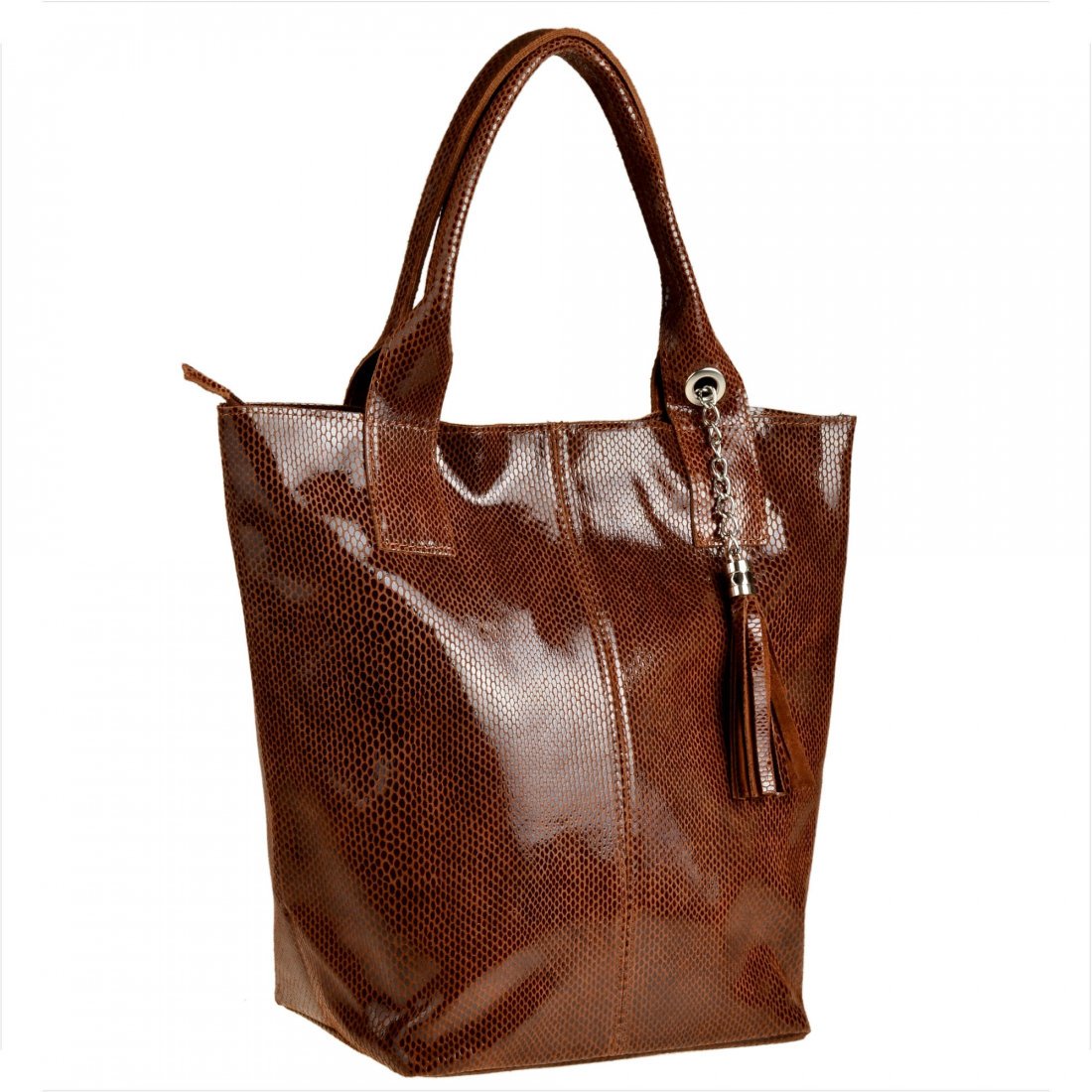 Brązowa koniak torebka shopper skórzana plaster miodu XL