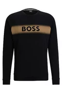 Bluzy męskie - BOSS Męska bluza Authentic Regular -Fit bluza z bawełny organicznej z logo, czarny, M - miniaturka - grafika 1