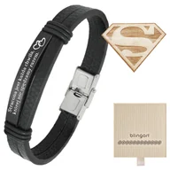 Bransolety męskie - Bransoletka z grawerem skórzana męska czarna - miniaturka - grafika 1