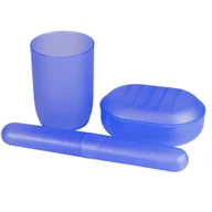 Pojemniki łazienkowe - Niebieski zestaw toaletowy z kosmetyczką kubek łazienkowy kubek na szczoteczi mydelniczka organizer - miniaturka - grafika 1