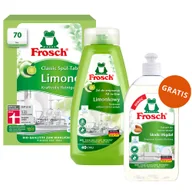 Środki do zmywarek - Zestaw Frosch, tabletki do zmywarek, Classic, limonkowe, 70 sztuk + żel do mycia naczyń w zmywarkach, limonkowy, 650 ml + płyn do mycia naczyń, migdałowy, 500 ml gratis - miniaturka - grafika 1