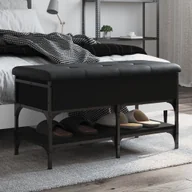 Szafki na buty - Ławka na buty czarna 82x42x45 cm materiał drewnopochodny - miniaturka - grafika 1