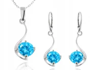 Zestawy biżuterii dla kobiet - SREBRNY KOMPLET BIŻUTERII Z BŁĘKITNYMI CYRKONIAMI - miniaturka - grafika 1