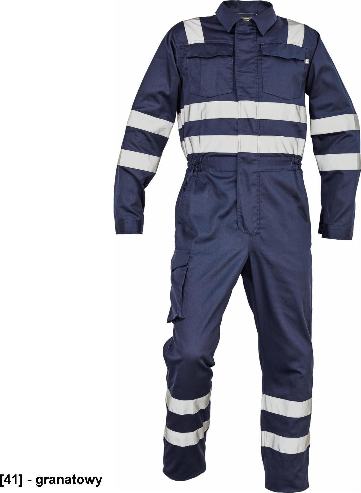 CERVA ZAMORA kombinezon roboczy z odblaskowymi taśmami i elastycznymi elementami bocznymi w talii - granatowy 64