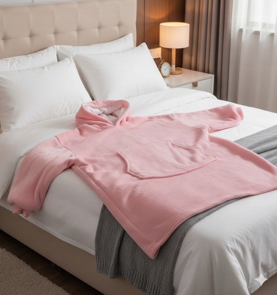 KOCOBLUZA Z KAPTUREM KOC FLANELOWY CIEPŁA BLUZA POLAROWA UNIWERSALNA RÓŻOWA