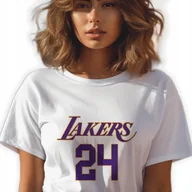 Koszulki i topy damskie - Koszulka Biała Damska T-Shirt LAKERS 24 Koszykówka Sportowa Wzory - XXL - miniaturka - grafika 1