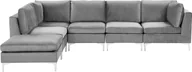 Sofy i kanapy - BELIANI Narożnik modułowy prawy szary welurowy sofa 5-osobowa z otomaną metalowe nóżki w stylu glamour - miniaturka - grafika 1