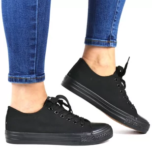 DAMSKIE TRAMPKI NISKIE SZNUROWANE NEWS 1141D CZARNE - Trampki damskie - miniaturka - grafika 1