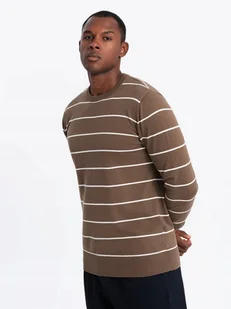 Męski sweter casualowy w poziome paski brązowy V3 OM-SWSW-0143 XL - Swetry męskie - miniaturka - grafika 1