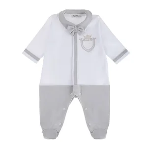 Pajac bawełniany Don biały z szarym 68 - Pajacyki dla niemowląt - miniaturka - grafika 1