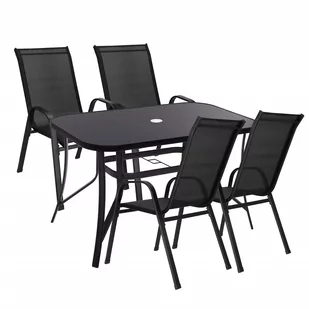 Meble ogrodowe komplet stół ze szkłem hartowanym, 4 krzesła zestaw dla 4 osób czarny - Meble ogrodowe Meble ogrodowe komplet stół ze szkłem hartowanym, 4 krzesła zestaw dla 4 osób czarny - Meble ogrodowe - miniaturka - grafika 1