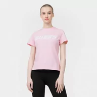 Koszulki sportowe damskie - Damski t-shirt z nadrukiem GUESS ESTHER - różowy - miniaturka - grafika 1