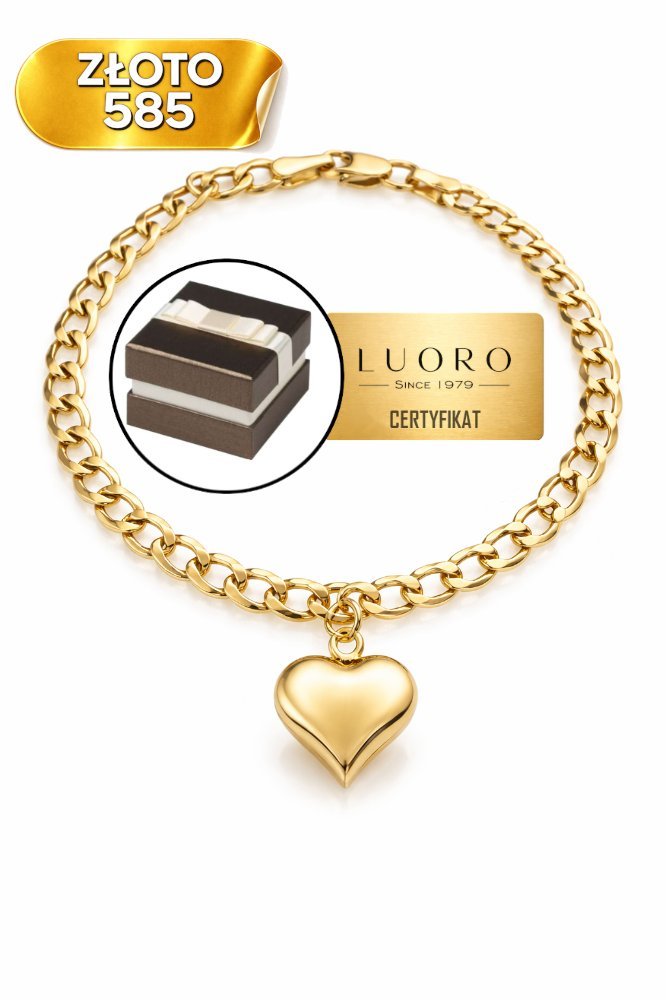BRANSOLETKA ZŁOTA 585 14K SERCE NA PANCERCE 19 CM ELEGANCKA DELIKATNA
