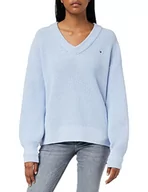 Swetry damskie - Tommy Hilfiger Damski sweter V-NK z dzianiny z bawełnianego żeberka, Breezy Blue, 3XL - miniaturka - grafika 1