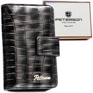 Portfele - Portfel damski na zatrzask i suwak PETERSON elegancki modny rozbudowany na karty szary - miniaturka - grafika 1